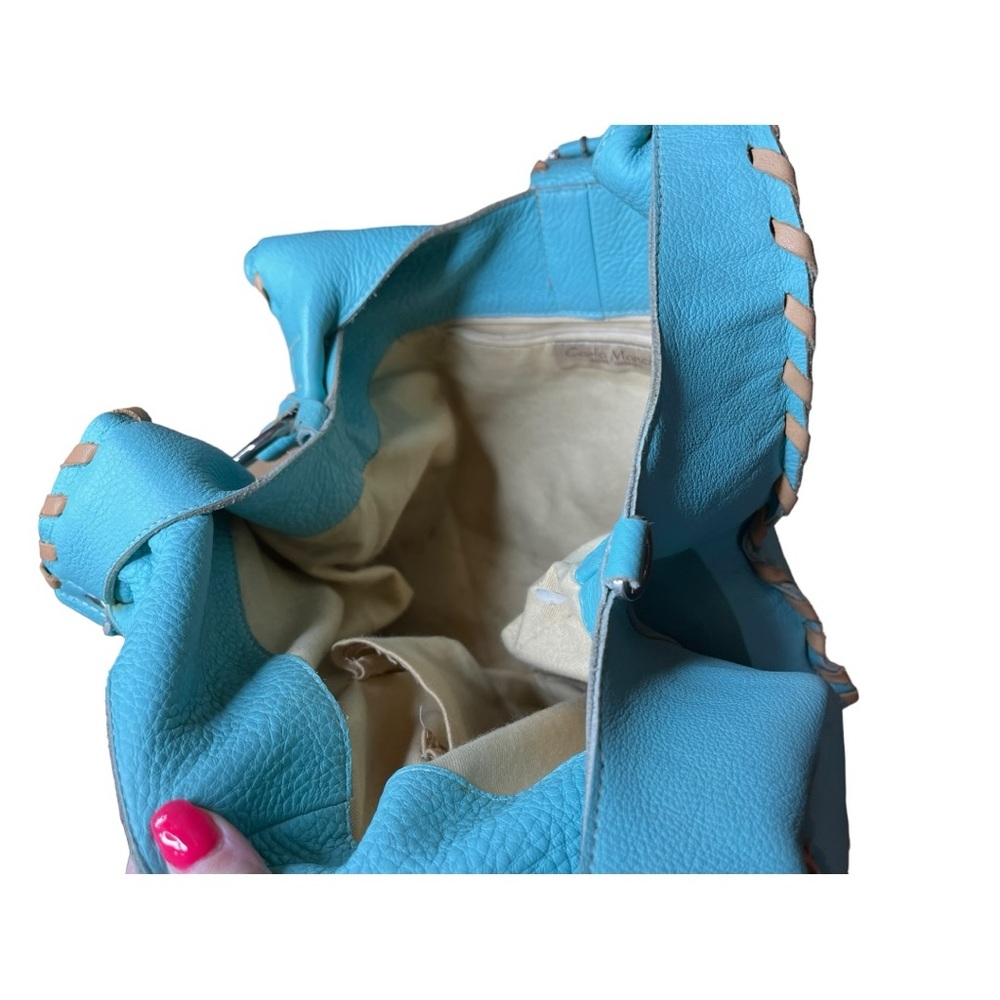 Carla Mancini open stitch leather braid through string blue leather slouch bag - Picture 11 of 12